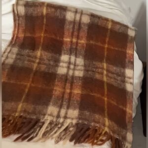 Plaid Wool mohairThrow vintage Blanket - Brown and Cream